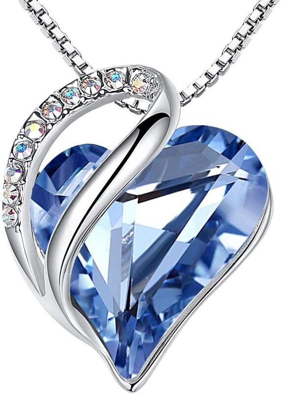 Birthstone Heart Pendant Necklace, Silver-Plated Chain