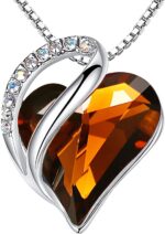 Birthstone Heart Pendant Necklace, Silver-Plated Chain