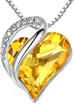Birthstone Heart Pendant Necklace, Silver-Plated Chain