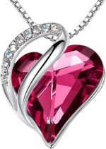 Birthstone Heart Pendant Necklace, Silver-Plated Chain