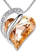 Birthstone Heart Pendant Necklace, Silver-Plated Chain