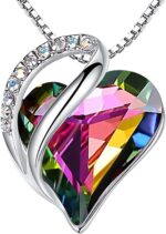 Birthstone Heart Pendant Necklace, Silver-Plated Chain