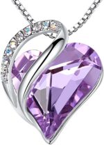 Birthstone Heart Pendant Necklace, Silver-Plated Chain
