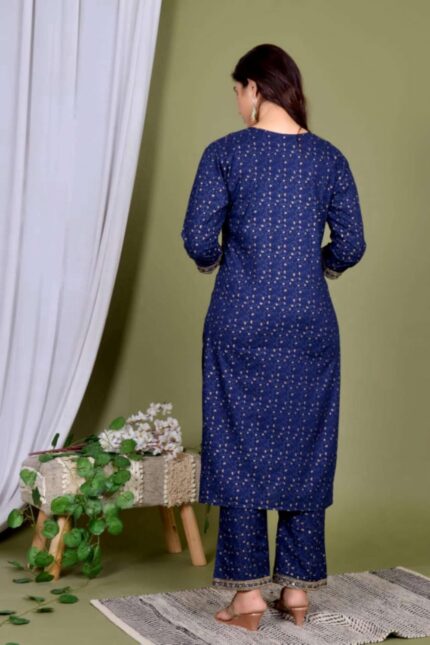 Blue Rayon Straight Kurti Set with Pant and Dupatta