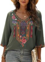 Boho Embroidered V-Neck Tunic Blouse