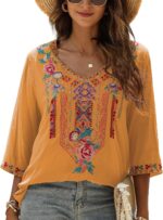 Boho Embroidered V-Neck Tunic Blouse