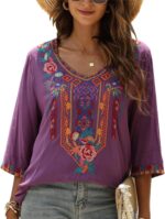 Boho Embroidered V-Neck Tunic Blouse