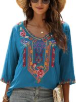 Boho Embroidered V-Neck Tunic Blouse