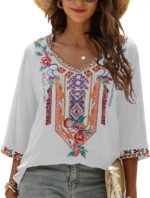 Boho Embroidered V-Neck Tunic Blouse