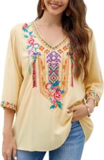 Boho Embroidered V-Neck Tunic Blouse