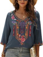 Boho Embroidered V-Neck Tunic Blouse
