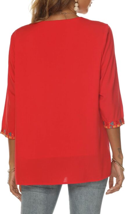 Boho Embroidered V-Neck Tunic Blouse