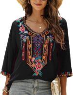 Boho Embroidered V-Neck Tunic Blouse