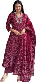 Cotton Anarkali Kurta, Pant and Dupatta Set