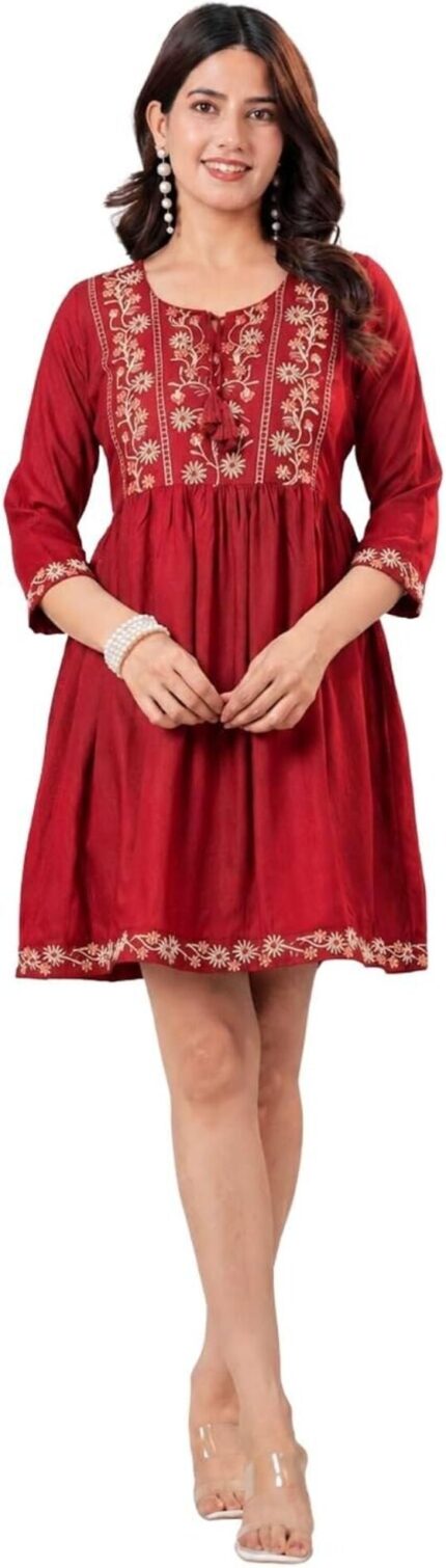 Cotton Embroidered Short Kurti — A-Line Tunic