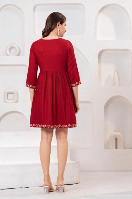 Cotton Embroidered Short Kurti — A-Line Tunic