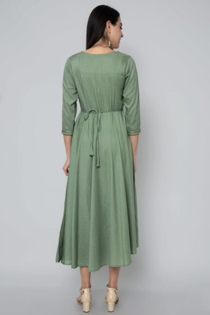 Green Rayon Anarkali Embroidered Kurti