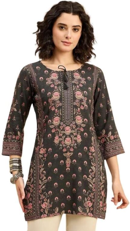 Grey Printed Liva Modal Kurti
