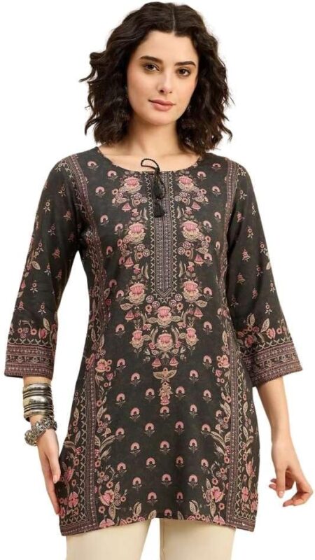 Grey Printed Liva Modal Kurti