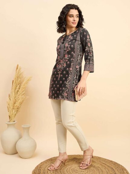 Grey Printed Liva Modal Kurti