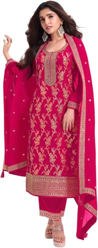 Jacquard Viscose Wedding Salwar Kameez Set with Chinon Dupatta
