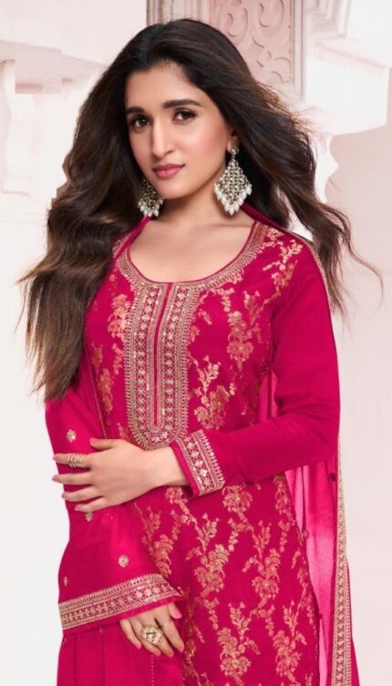 Jacquard Viscose Wedding Salwar Kameez Set with Chinon Dupatta