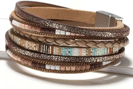 Layered Leather-Look Wrap Bracelet