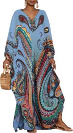 Paisley Print Kaftan Dress with Pockets