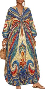 Paisley Print Kaftan Dress with Pockets