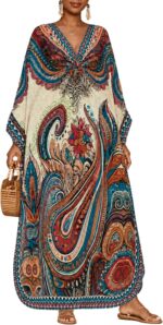 Paisley Print Kaftan Dress with Pockets