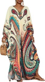 Paisley Print Kaftan Dress with Pockets