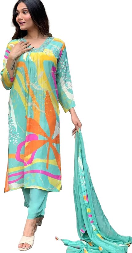 Printed Kurta Set with Pant and Dupatta — Muted Shade Range