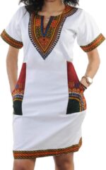 Printed Tribal-Motif Midi Dress with Short Sleeves