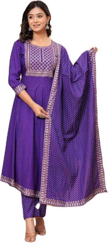 Rayon Embroidered Kurta Set with Dupatta — Sizes to 7XL
