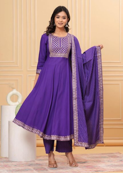 Rayon Embroidered Kurta Set with Dupatta — Sizes to 7XL