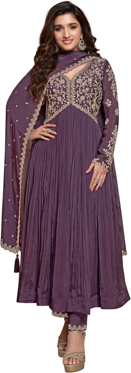 Silk Blend Embroidered Alia-Cut Kurta Set with Pant and Dupatta