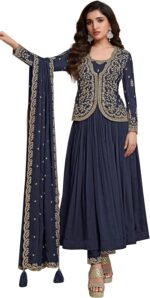 Silk Blend Embroidered Alia-Cut Kurta Set with Pant and Dupatta