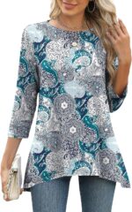 Three-Quarter Sleeve Flowy Swing Tunic