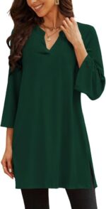 Three-Quarter Sleeve V-Neck Tunic Top with Side Slit
