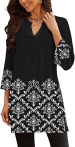 Three-Quarter Sleeve V-Neck Tunic Top with Side Slit