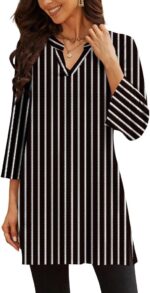 Three-Quarter Sleeve V-Neck Tunic Top with Side Slit