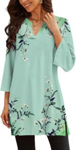 Three-Quarter Sleeve V-Neck Tunic Top with Side Slit