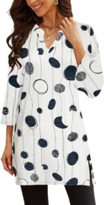Three-Quarter Sleeve V-Neck Tunic Top with Side Slit