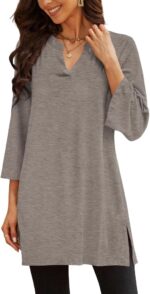 Three-Quarter Sleeve V-Neck Tunic Top with Side Slit