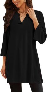 Three-Quarter Sleeve V-Neck Tunic Top with Side Slit