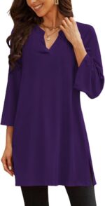 Three-Quarter Sleeve V-Neck Tunic Top with Side Slit
