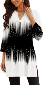 Three-Quarter Sleeve V-Neck Tunic Top with Side Slit
