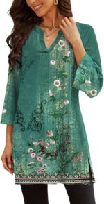 Three-Quarter Sleeve V-Neck Tunic Top with Side Slit