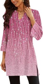 Three-Quarter Sleeve V-Neck Tunic Top with Side Slit