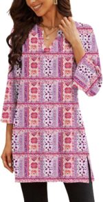 Three-Quarter Sleeve V-Neck Tunic Top with Side Slit